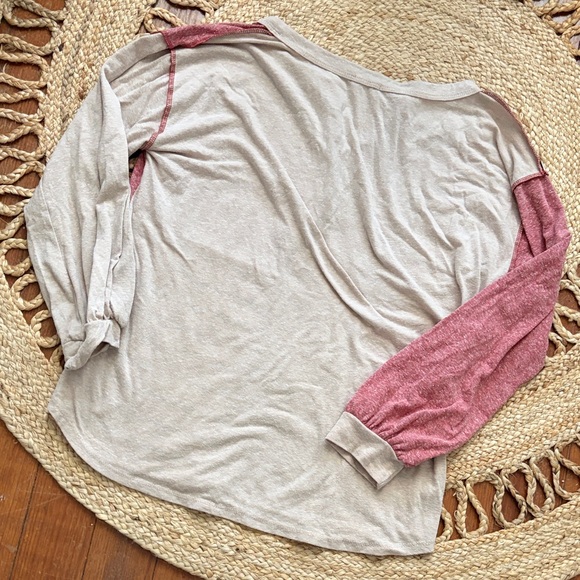 BiBi Colorblock Long Sleeve Top - Red, Blue, Beige - Picture 3 of 3